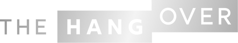 The lettering THE HANGOVER in a modern, gray gradient font on a transparent background.